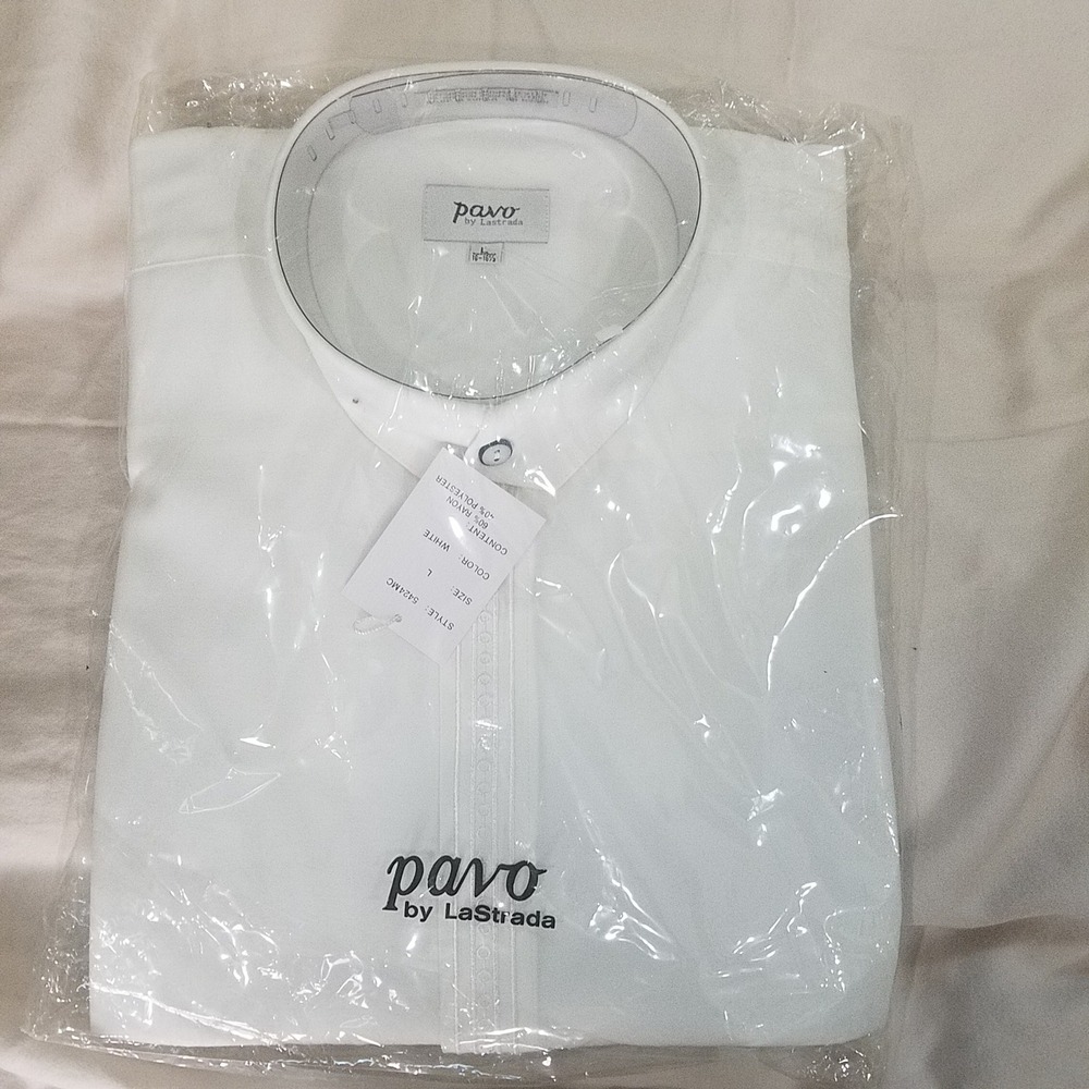 Pavo by LaStrada Button Down Shirt Mens L White New Embroidered Dress Shirt L/S